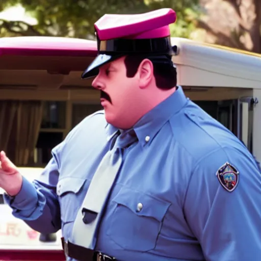 Prompt: paul blart getting hit by an ice cream truck, still from paul blart mall cop