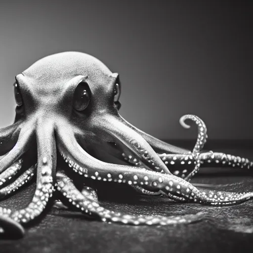 Prompt: closeup studio photograph of a octopus looking menacingly into the camera, dramatic lighting, edited in photoshop