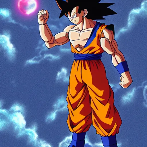 Image similar to Full body portrait of Goku fused with Master Roshi from Dragon Ball Z, detailed, artstation, by Kyoto Animation and Studio Ghibli and GAINAX