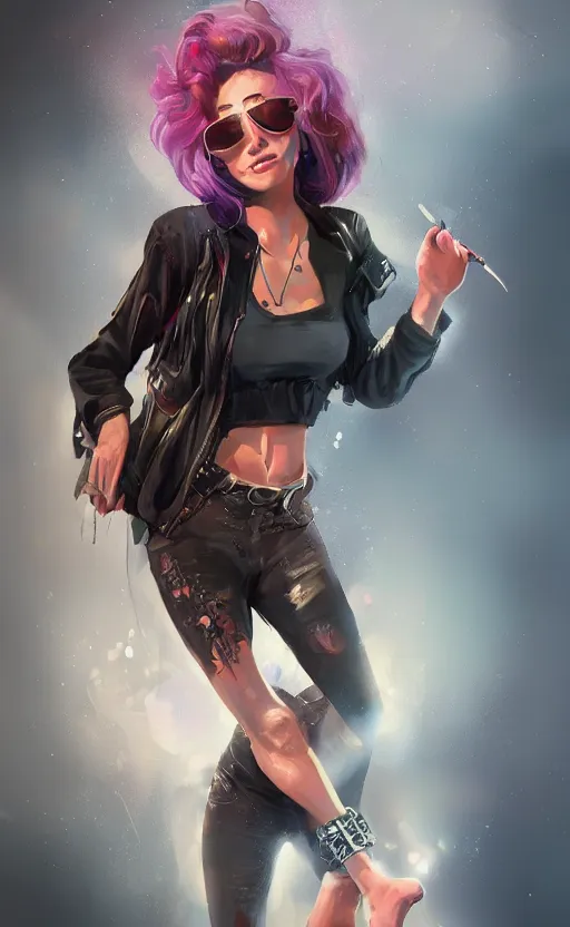 Image similar to rock star girl. concept art, artstation trending, digital painting highly detailed, vxf, cinematic