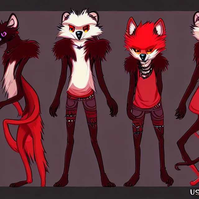 Image similar to furry - male - red - black - weasel - necromancer - fursona uhd ue 5 visual novel pc game expressions