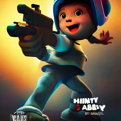 Image similar to video game poster featuring a cartoon baby, dramatic lighting, highly detailed, 4 k