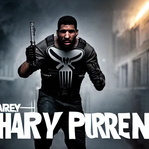 Prompt: Harvey Price as The Punisher, cinematic, photorealistic, movie still, 8k