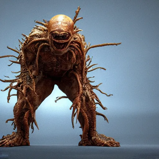 Image similar to hyperrealistic image of alex jones as the thing film alien monster, stunning 3 d render, inspired by istvan sandorfi & greg rutkowski & unreal engine, full body shot, perfect symmetry, dim volumetric cinematic lighting, 8 k octane comprehensive render, extremely hyper - detailed, incredibly lifelike attributes, intricate, real flesh texture, masterpiece, artstation, stunning,