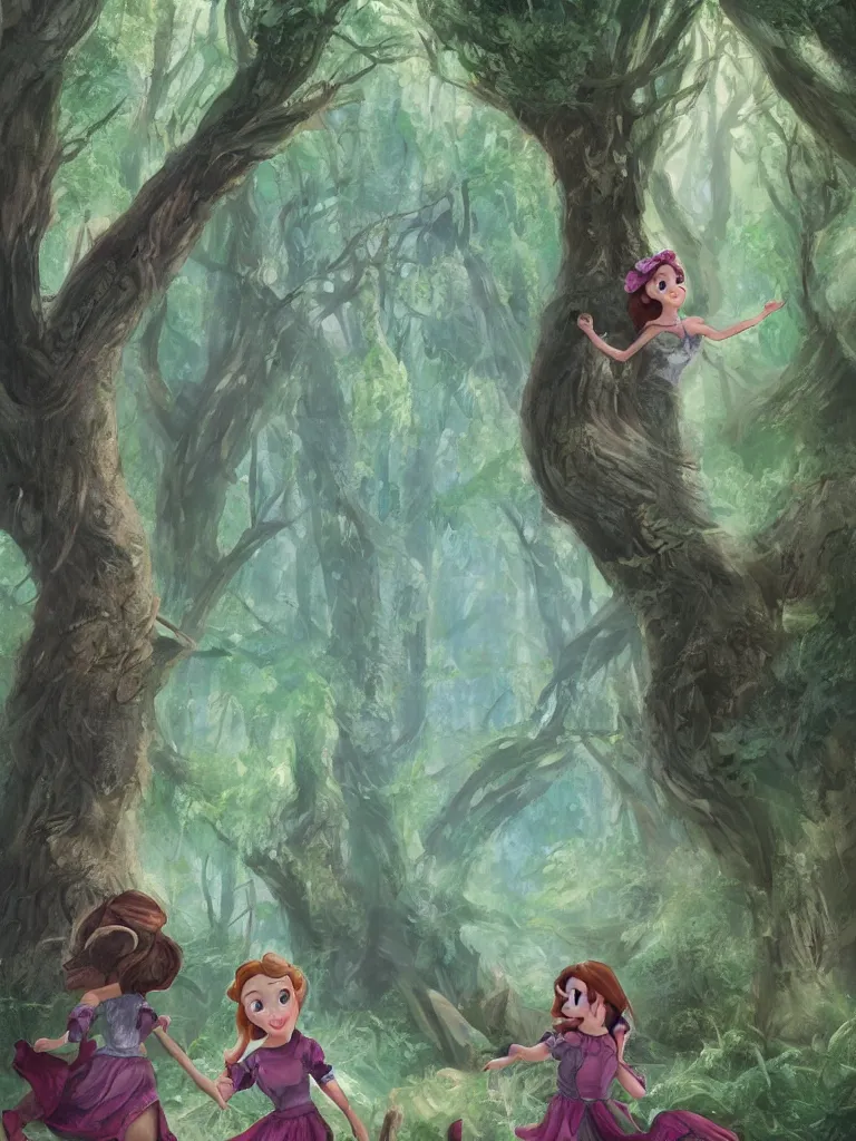 Image similar to girls in enchanted forest by disney concept artists, blunt borders, rule of thirds