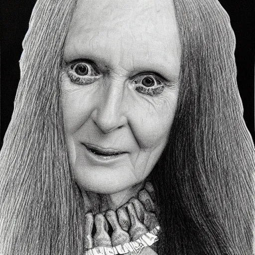 Image similar to pencil illustration of Grace coddington highly detailed, cinematic,