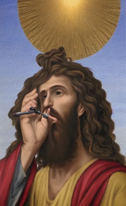 Image similar to jesus holding a vape