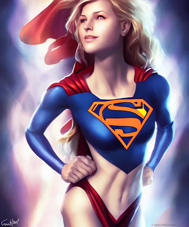 Prompt: supergirl by charlie bowater and titian and artgerm, full body portrait, intricate, face, elegant, beautiful, highly detailed, dramatic lighting, sharp focus, trending on artstation, artstationhd, artstationhq, unreal engine, 4 k, 8 k