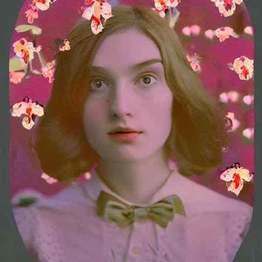 Image similar to a lot of flowers morphing in a beautiful girls face, film still by wes anderson, depicted by balthus, limited color palette, very intricate, art nouveau, highly detailed, lights by hopper, soft pastel colors, minimalist