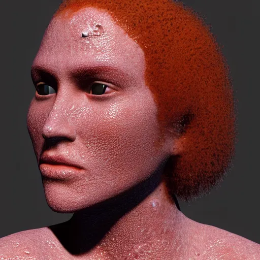Image similar to a texture map of wet orange skin with purple warts and curly hairs | seamless | unreal engine | octane | red shift