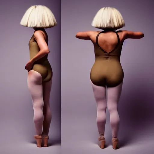 Prompt: sia furler wearing a skin colored leotard full body artistic photoshoot from behind rear pose