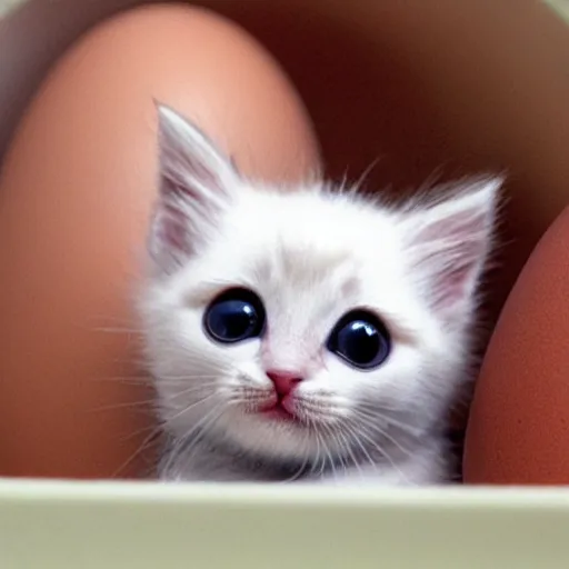 Prompt: cute kitten hatching from an egg