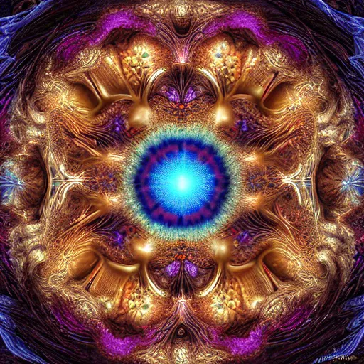 Image similar to human soul, flowers, mandelbrot fractal, veins, arteries, intricate, golden ratio, full frame, microscopic, elegant, highly detailed, ornate, ornament, sculpture, elegant , luxury, beautifully lit, ray trace, unreal, eye fish lens, 3d, PBR, in the style of alex grey and Romero Ressendi