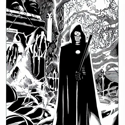 Image similar to a skeleton in black cloak by Alan Davis