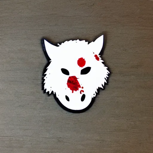 Image similar to die cut sticker, princess mononoke mask, splatter paint