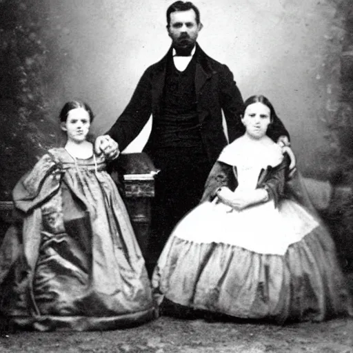 Prompt: a ghost captured in a 1 8 0 0 s family portrait, historical photograph