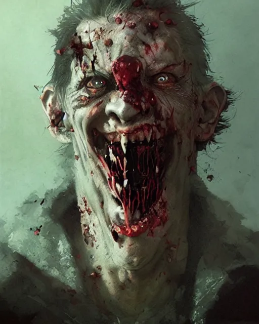 Prompt: hyper realistic photo portrait laughing lunatic zombie cinematic, greg rutkowski, james gurney, mignola, craig mullins, brom