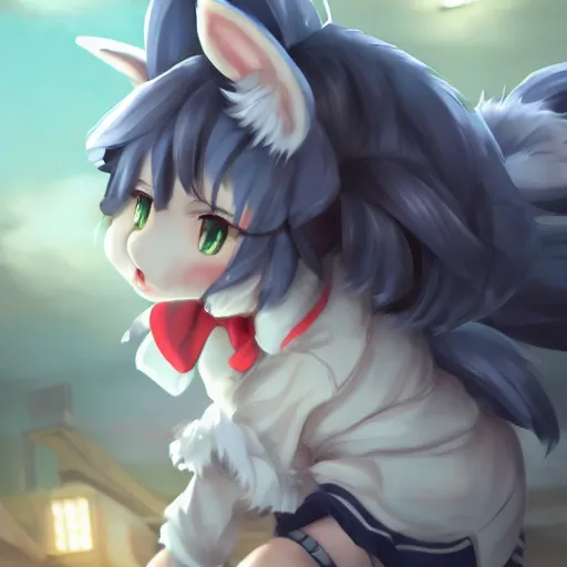 Prompt: Shipgirl Murakumo from Kantai Collection ,Kancolle, cute, Beautiful depiction of a fuzzy furry fursona , intricate, elegant, highly detailed, digital painting, 4k, HDR, concept art, smooth, sharp focus, illustration,Raytracing , Anime wallpaper ,intricate, elegant