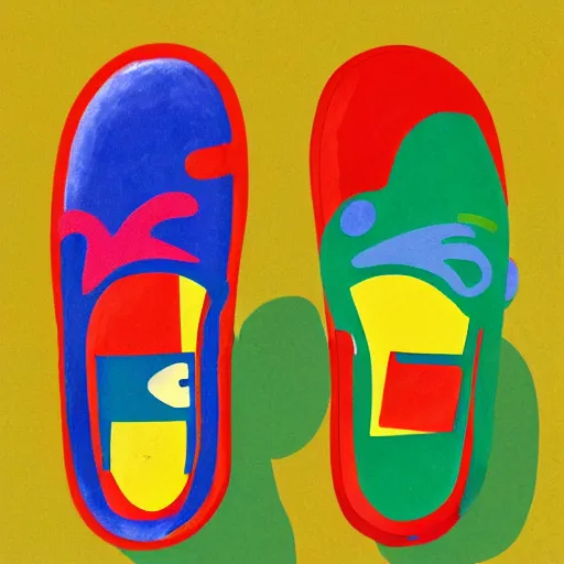 Prompt: retro, hd illustration of crocs shoes, inspired by watercolor masterpieces, matisse, malevich, david hockney, keith haring, colorful, happy, trending on artstation, 4 k