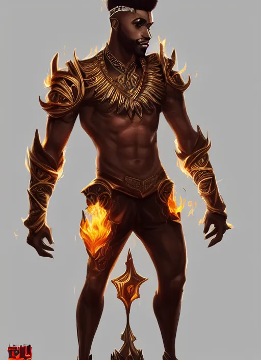 Image similar to a highly detailed illustration of attractive young african guy with flat top flaming hair, dramatic standing pose, intricate, elegant, highly detailed, centered, digital painting, artstation, concept art, smooth, sharp focus, league of legends concept art, wlop