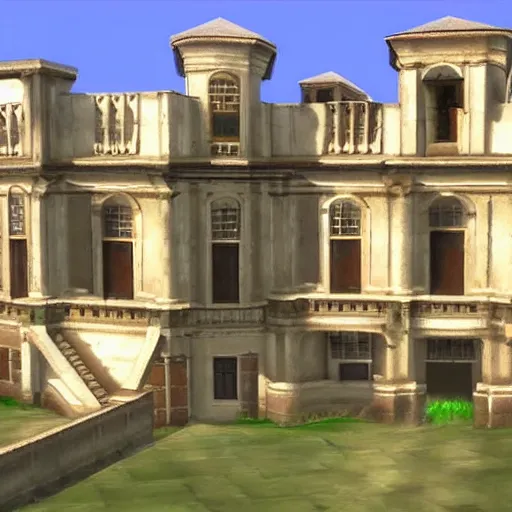 Image similar to Mansion from Counter Strike game, painting by Michelangelo