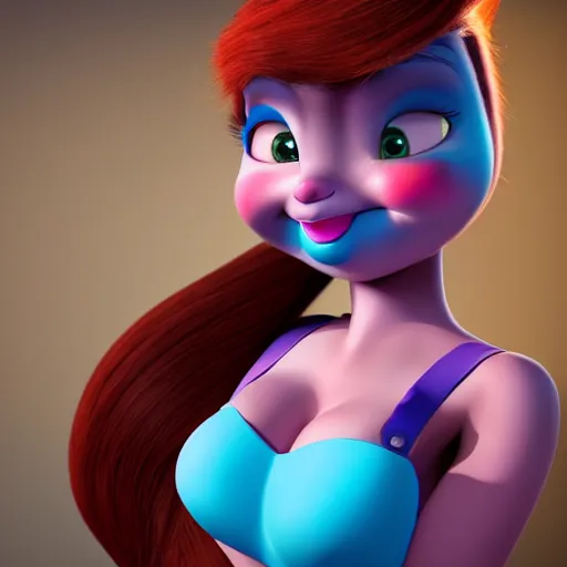 Prompt: detailed photo of a young woman who is a mix between Judy Hopps and Jessica Rabbit