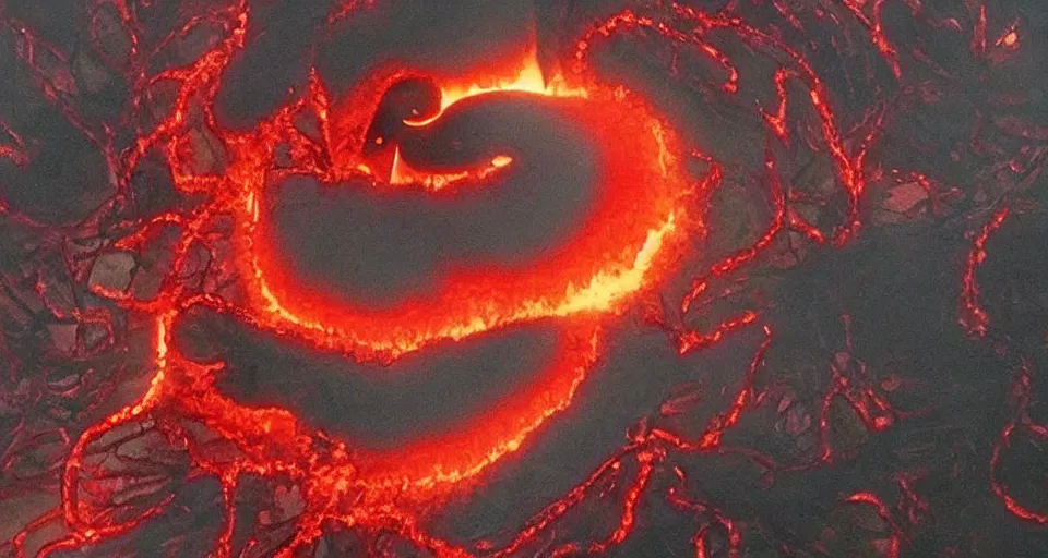 Image similar to a volcano made of ivory vines and crimson rocks enters in eruption, it spits a smoke in the shape of demonic eye, from Cryptid Academia