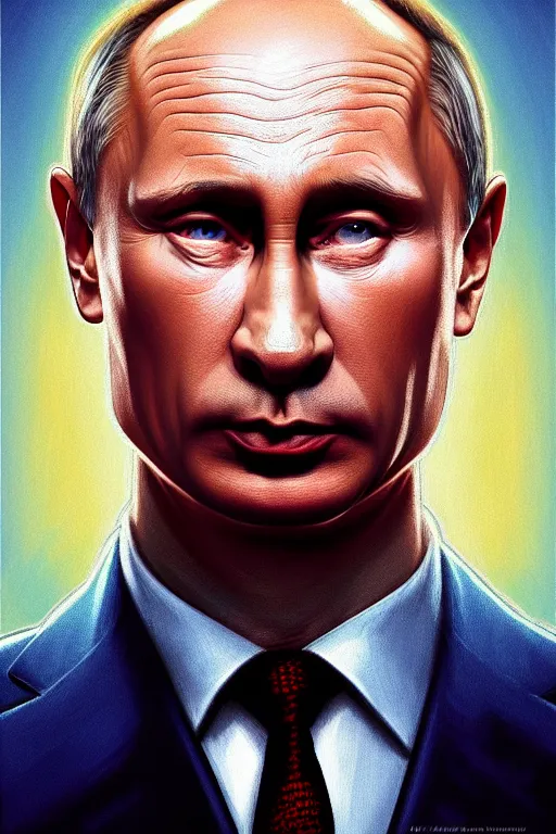 Prompt: vladimir putin as the simpsons character, realistic portrait, symmetrical, highly detailed, digital painting, artstation, concept art, smooth, sharp focus, illustration, cinematic lighting, art by artgerm and greg rutkowski and alphonse mucha