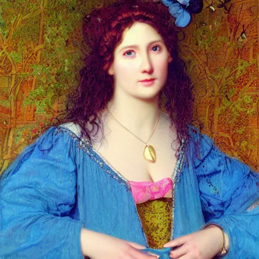 Image similar to portrait of a woman dressed in blue and pink, by howard david johnson.