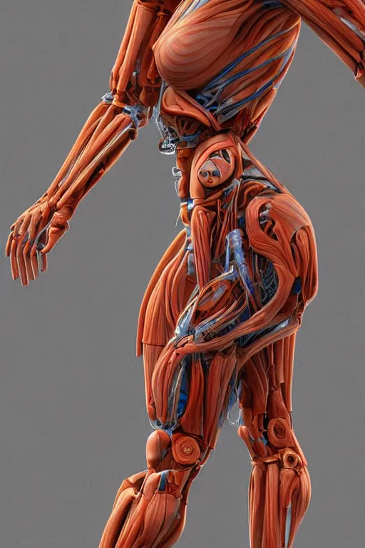 Image similar to symmetry!! full body female human anatomy concept, medical anatomy, cybernetic implants, tire rubber, mecha limbs, muscular system reference, anatomical art, digital art, in the style of amanda lilleston, luka mivsek, bryan christie, ranjit ghosh, artstation, pinterest, deviantart, photoshop, octane render, unreal engine