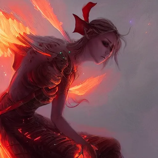 Prompt: a fantastical glowing elf made of fire illustrated by artgerm and greg rutkowski