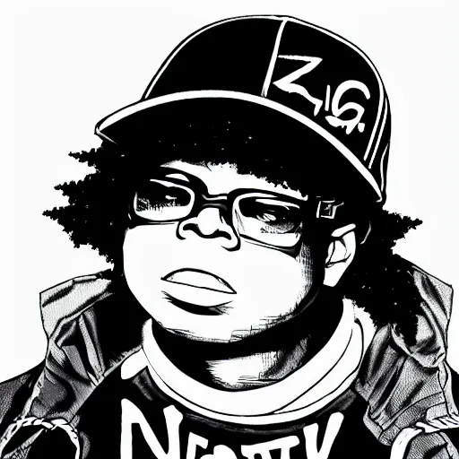 Image similar to manga panel of eazy - e in the style of kentaro miura, 8 k, 4 k, masterpiece, trending on artstation