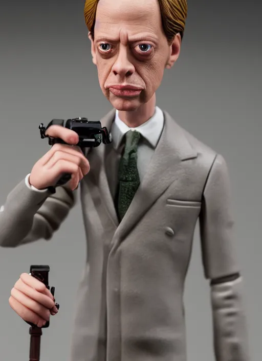 Image similar to product photography of a claymation action figure stylish gentleman steve buscemi, depth of field, zeiss lens, detailed, centered, by erwin olaf, joop geesink, wes anderson, breathtaking, 8 k resolution, extremely detailed, beautiful, establishing shot, realistic materials, hyperrealistic