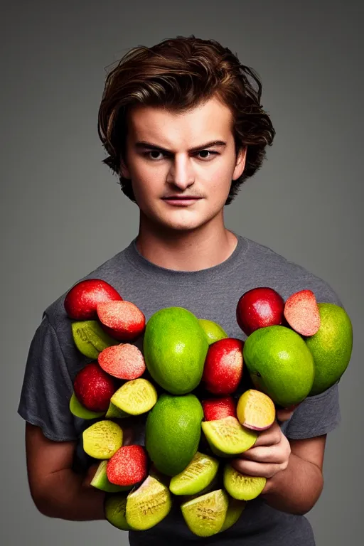 Prompt: 📷 joe keery in kiwi fruit 🥝, made of food, head portrait, dynamic lighting, 4 k