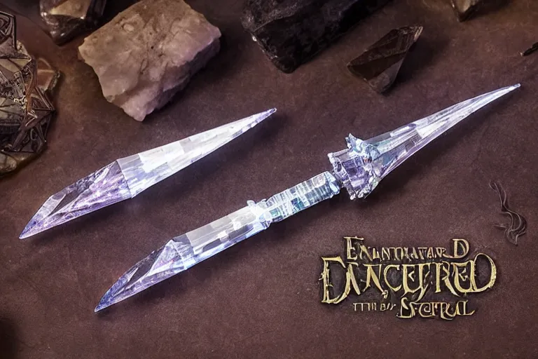 Image similar to A crystal dagger shimmers with an unnatural light, it had been enchanted by a skilled sorcerer, D&D fantasy setting, 4k