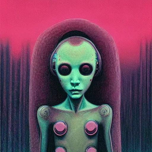 Image similar to the powerpuff girls by beksinski and tristan eaton, dark neon trimmed beautiful dystopian digital art