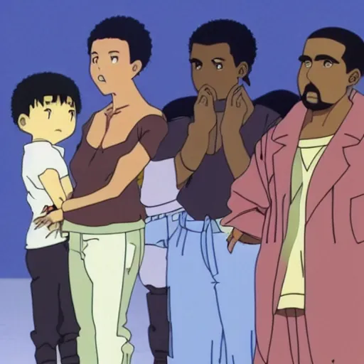 Image similar to screenshot of an episode of the kanye west anime series by studio ghibli