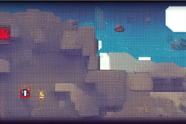 Prompt: sci-fi walls with distorted clouds, 8 bits graphics, 2D, flat, SNES game, crushed quality, low contrast, RGB displacement, color gradient, heavy compression filter,