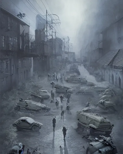 Prompt: concept illustration from the modern urban supernatural thriller series'2 nd 4 th world war ', by david mattingly and michael whelan and tim jacobus and francisco goya. realistic 8 k matte painting with photorealistic hd lighting. composition and layout inspired by gregory crewdson and brendon burton.