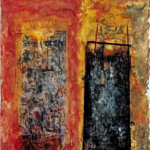 Image similar to under the bleeding sun, by Anselm Kiefer, by Max Ernst, by, Mark Rothko beautiful, eerie, surreal, colorful