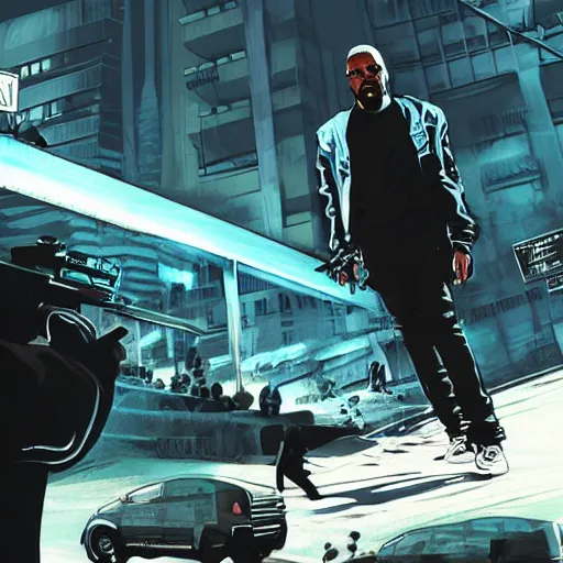 Image similar to Kanye with an RPG official GTA artwork midshot