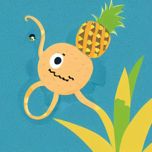 Prompt: cute cartoon octopus camouflaging as a pineapple