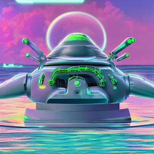 Image similar to futuristic amphibious combat mecha in the style of beeple, h. r. giger, lisa frank, submarine