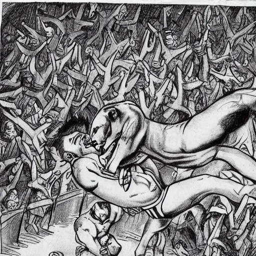 Image similar to hero wrestling against a lion in the middle of an arena, crowd of people, pencil art, added detail, high definiton, colored, aerial view