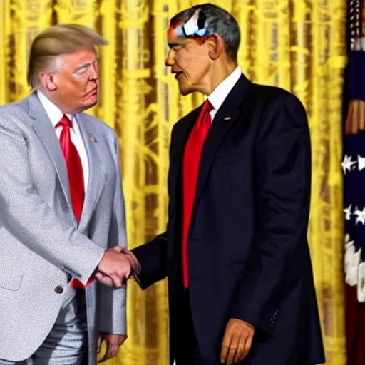 Image similar to barack obama and donald trump shaking hands at a party in the white house, photo