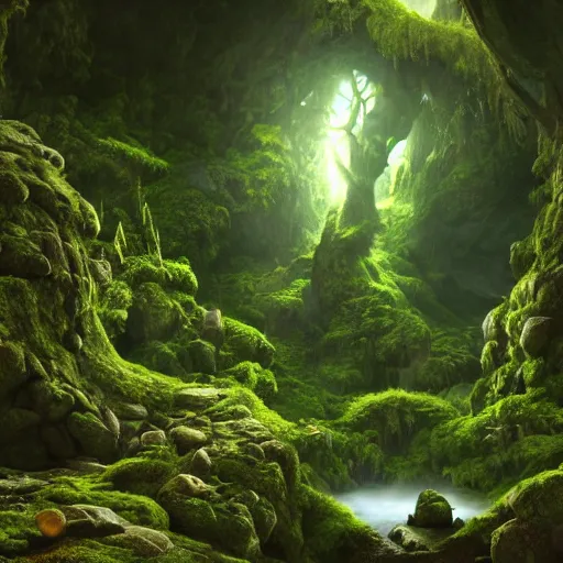 Prompt: yggdrasil in a deep mossy cavern, cinematic, ffxiv, very realistic, very detailed, hyperrealistic, octane render, high resolution, god rays, landscape, wide shot