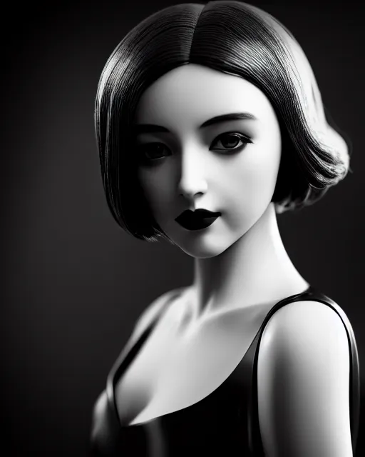 Image similar to black and white dreamy young beautiful female artificial intelligence, metropolis, cinematic, rim light, bokeh, photo - realistic, elegant, high detail, 8 k, masterpiece, photo taken in 1 9 3 0