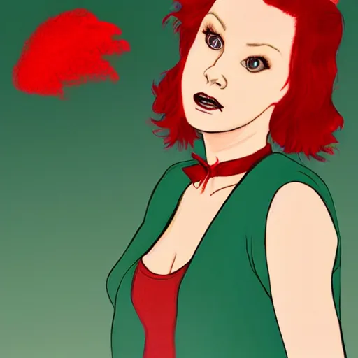 Image similar to heather chandler, heathers ( 1 9 8 9 ), deviantart, digital art, red hair, mean, beautiful, dangerous, vintage