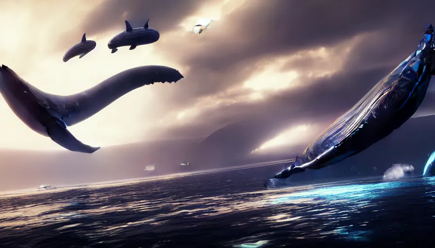 concept art of whales flying in the air in a style of, Stable Diffusion