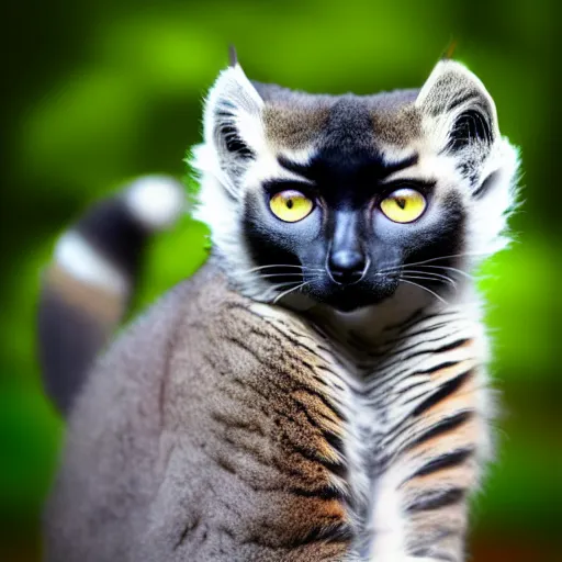 Prompt: a feline lemur - cat - hybrid, animal photography